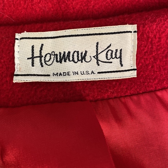 Vintage Herman Kay Red Wool Coat. 4 gold button front closure. Sz L. - Picture 7 of 10